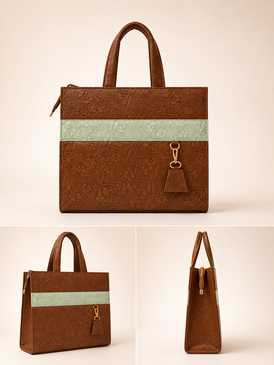 Sage & Brown Floral Tote