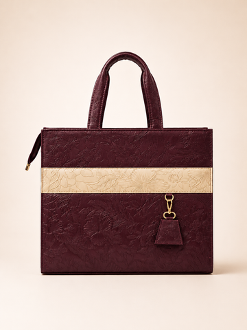 Burgundy & Biege Floral Tote
