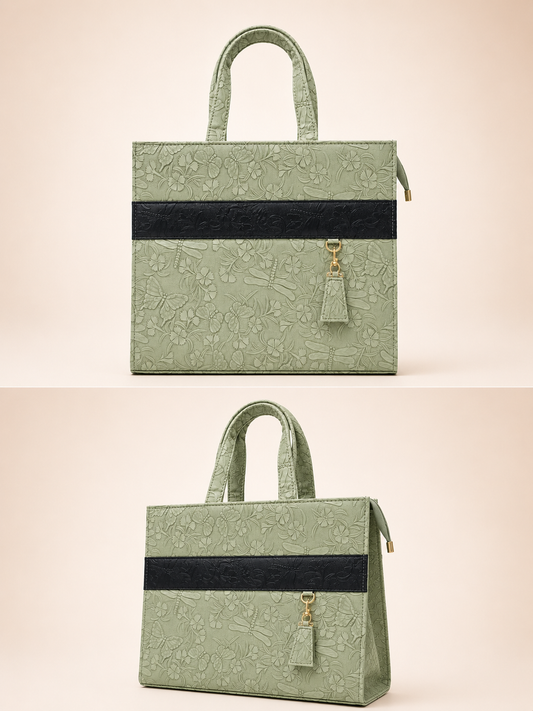Sage & Black Floral Tote