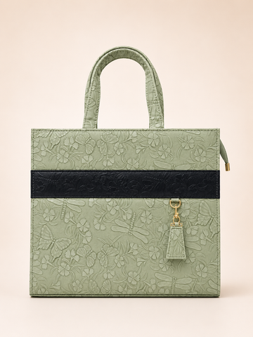 Sage & Black Floral Tote
