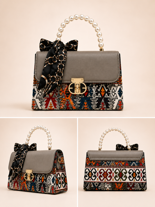 Taupe Tribal Ivory Bag