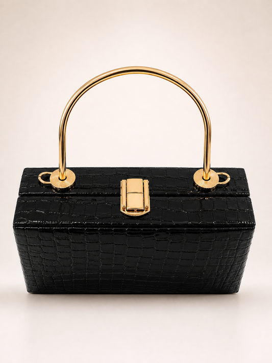 Glossy Black Croco Clutch