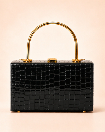 Glossy Black Croco Clutch