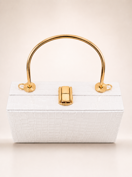 Ivory White Croc Clutch
